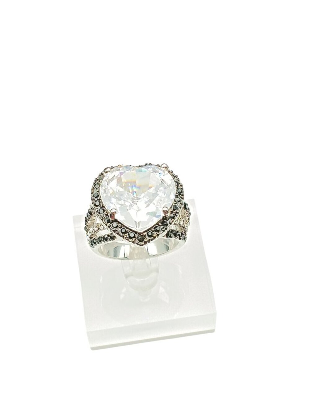Park Lane "Je Taime" Heart-Shaped Clear Stone Statement Ring with Black & White